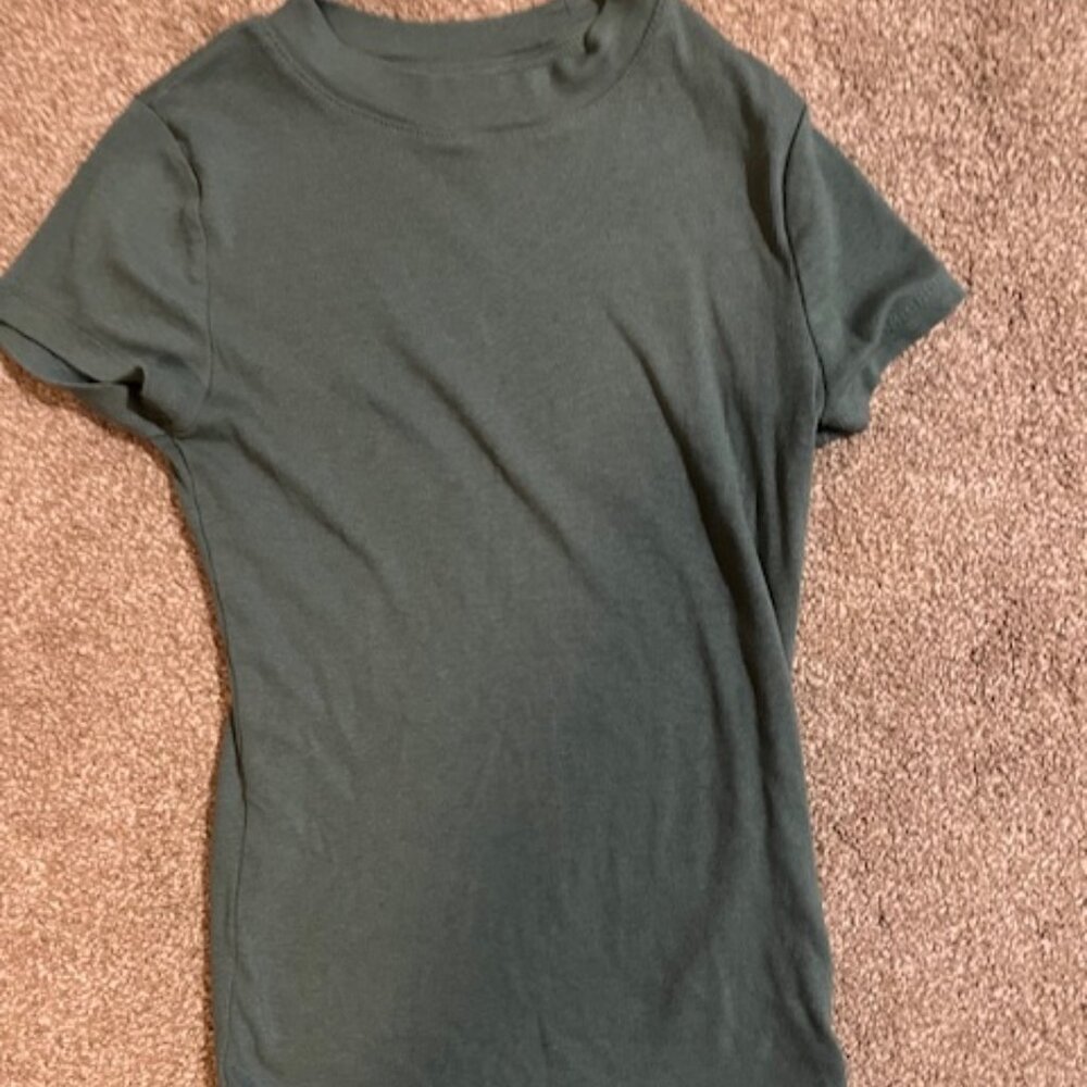 Ribbed short sleeve top sage green crew neck